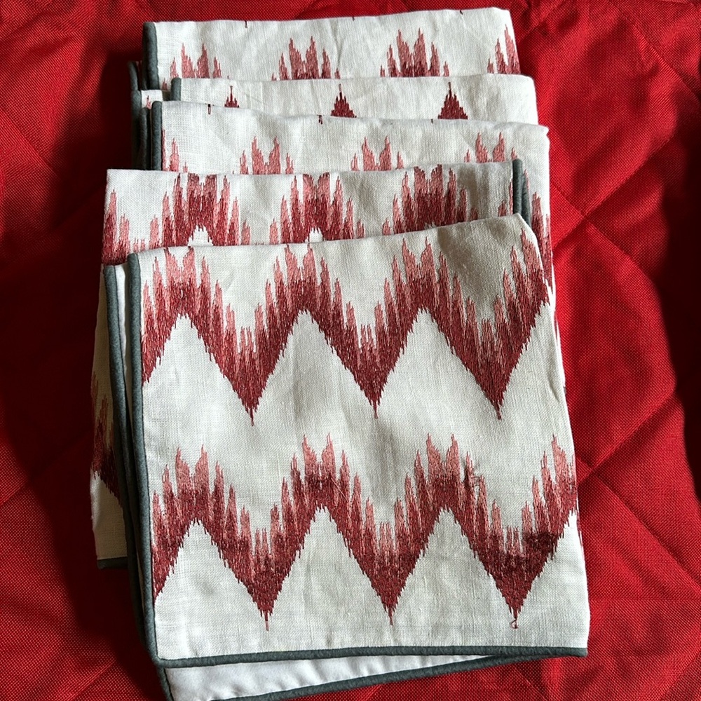 Set of 5 new Cushion  covers (maroon and white with gray border)